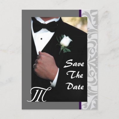 Monogram Tuxedo Groom Save The Date Postcard