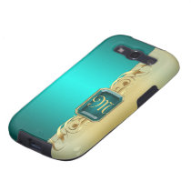 Monogram Two Tone Teal Faux Jeweled Gold Scroll Samsung Galaxy S3 Case