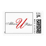 Monogram U Wedding Elegant Red White Postage