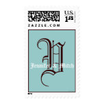 Monogram V Wedding Names Aqua Espresso Postage