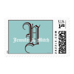 Monogram V Wedding Names Aqua Espresso Postage