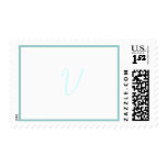Monogram V Wedding Postage Stamp White & Blue