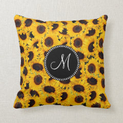 Monogram Vibrant Beautiful Sunflowers Floral Throw Pillow