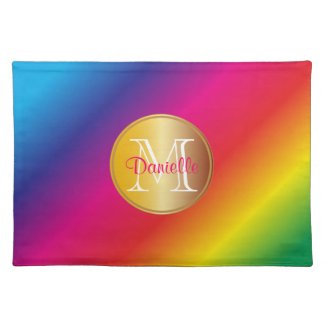 Monogram Vivid Colorful Rainbow Spectrum Gradation Place Mat