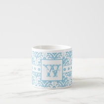 Monogram W Blue Green Elegant Damask Pattern mugs