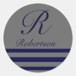 "Monogram w/ Stripes" Navy Blue/Med. Gray Sticker