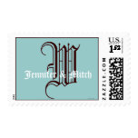 Monogram W Wedding Names Aqua Espresso Postage