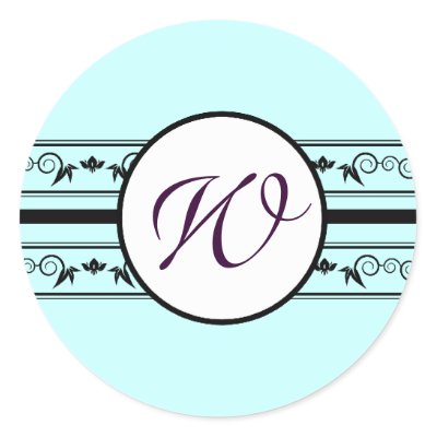 Monogram Wedding Sticker Modern Borders Shown On Light Blue Aqua But You