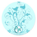 Monogram Wedding Birds Hearts Swirls Aqua Blue stickers