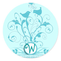 Monogram Wedding Birds Hearts Swirls Aqua Blue stickers by samack Monogram Wedding Birds Hearts Swirls Aqua Blue stickers