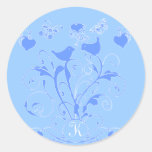 Monogram Wedding Birds Hearts Swirls  Blue Sticker