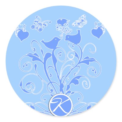 Monogram Wedding Birds Hearts Swirls Tiffany Blue Sticker by samack