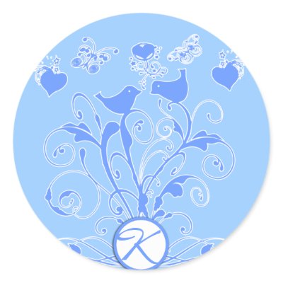 Monogram Wedding Birds Hearts Swirls Tiffany Blue Sticker by samack