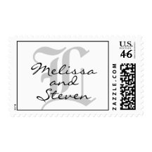 Monogram Wedding Black and White Postage Stamp