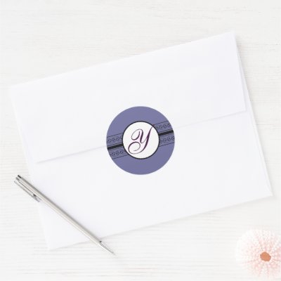 Monogram Wedding Borders Deep Periwinkle Round Sticker by samack
