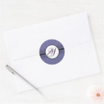 Monogram Wedding Borders Deep Periwinkle Round Sticker