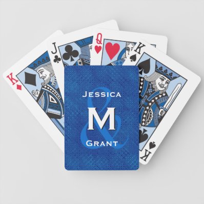 Monogram Wedding Bride and Groom Blue V322 Bicycle Playing Cards
