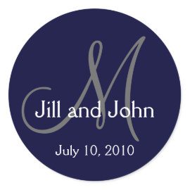 Monogram Wedding Bride Groom Date Navy Sticker