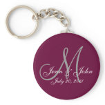 Monogram Wedding Bride Groom Date Wine Key Chain