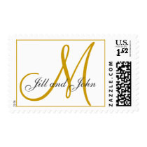 Monogram Wedding Bride Groom Postage Gold Stamp