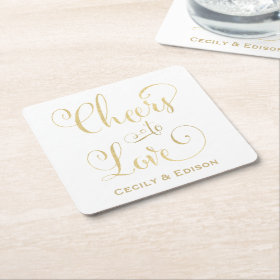 Monogram Wedding Coasters | Cheers to Love Design Square Paper Coaster