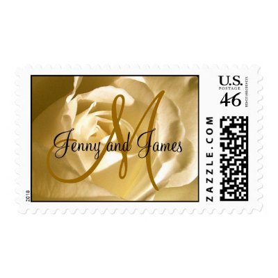 Monogram Wedding Cream Rose Postage Stamp