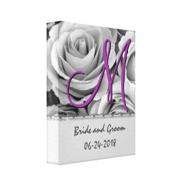 Monogram Wedding Date White Roses Gallery Wrap Canvas