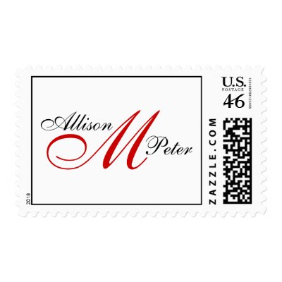 Monogram Wedding Elegant Postage Red Black