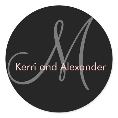 Monogram Wedding Favour Stickers Pink Black
