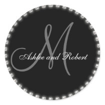 Monogram Wedding Favour Stickers Silver Pearls