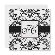 Monogram Wedding Invitation Black Swirl Damask