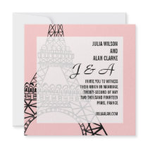 Monogram Wedding Invitation Paris Pink