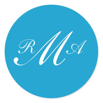 Monogram Wedding Invitation Seal Teal Blue White Sticker by monogramgallery