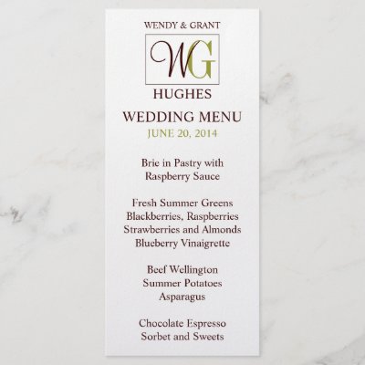 Monogram Wedding Logo Reception Menu Card Custom Rack Card by 