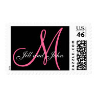 Monogram Wedding Postage Black & Hot Pink stamp