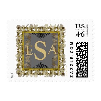 Monogram Wedding Postage Grey Gold Leaf stamp