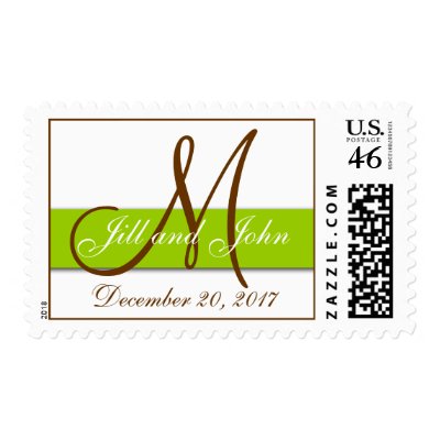 Monogram Wedding Postage Stamps Green Brown