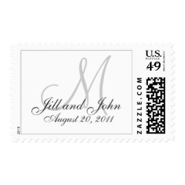 Monogram Wedding Postage Stamps White Grey