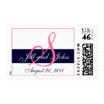 Monogram Wedding Save the Date Pink Navy Postage
