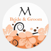 Monogram Wedding Stickers-Coral Rose Flowers
