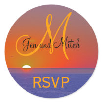 Monogram Wedding Tropical Paradise Envelope Seal stickers by OntheBeachWeddings Monogram Wedding Tropical Paradise Envelope Seal stickers