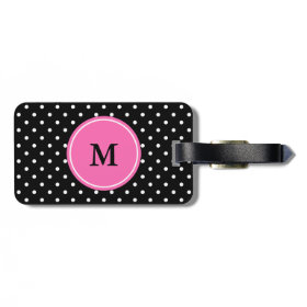 Monogram White and Black Polka Dot Pattern Tag For Luggage