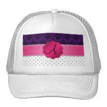 Monogram white diamonds purple damask hat
