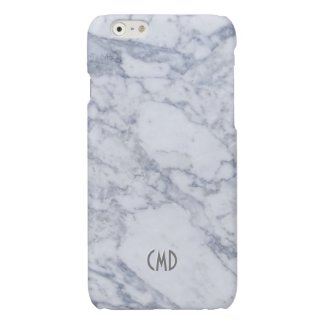 Monogram White Marble Stone Pattern Glossy iPhone 6 Case