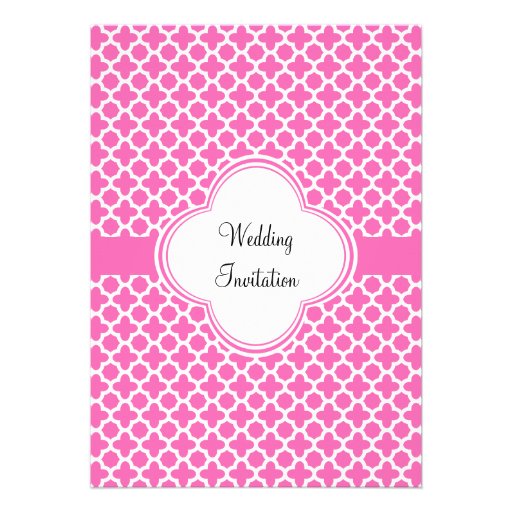 Monogram White on Hot Pink Quatrefoil Pattern Invitation
