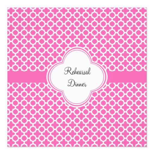Monogram White on Hot Pink Quatrefoil Pattern Personalized Invitations