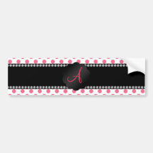 Monogram white pink polka dots bumper sticker