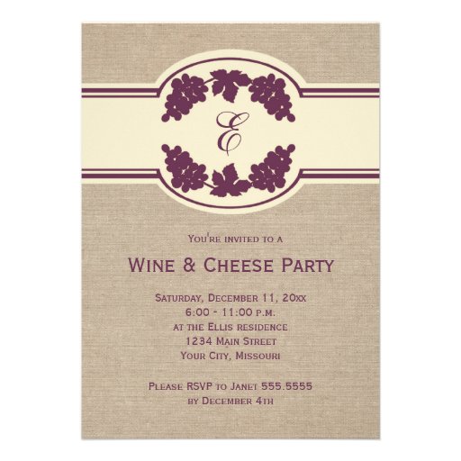 Monogram Wine and Cheese Party Invitations (front side)
