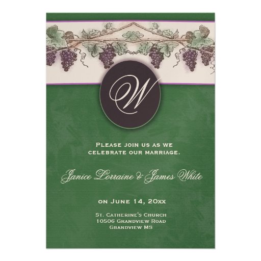 Monogram wine grapes invitation