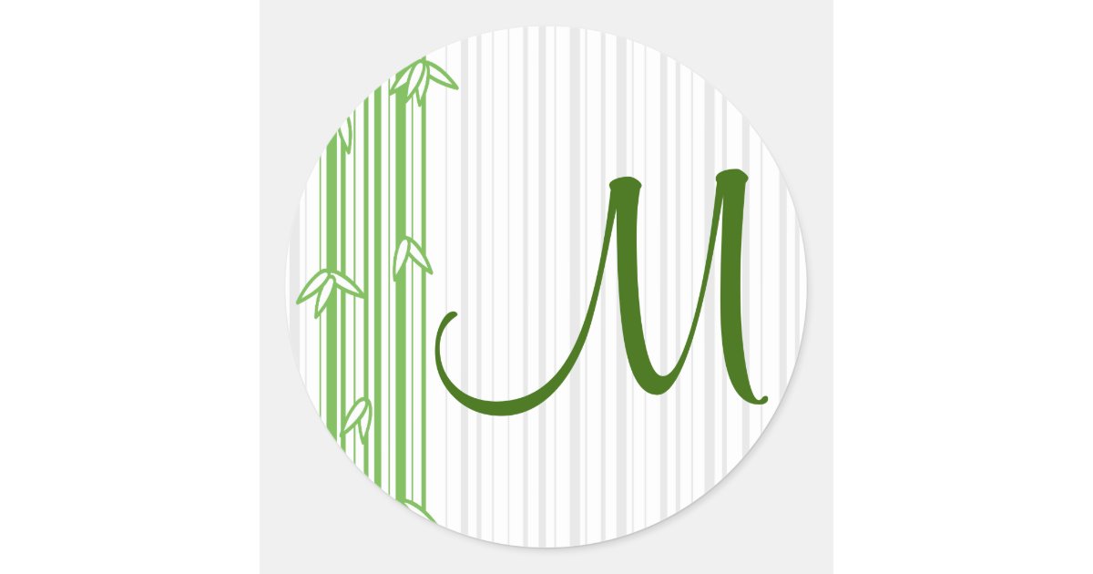 Monogram with Bamboo Background - Letter M Classic Round Sticker | Zazzle